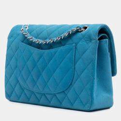 Pre Owned Chanel Blue Medium Classic Caviar Double Flap