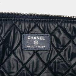 Pre Owned Chanel Blue Large Quilted Lambskin O Case Clutch