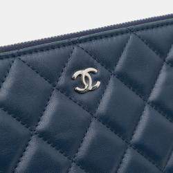 Pre Owned Chanel Blue Large Quilted Lambskin O Case Clutch