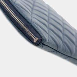 Pre Owned Chanel Blue Large Quilted Lambskin O Case Clutch