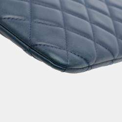 Pre Owned Chanel Blue Large Quilted Lambskin O Case Clutch