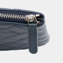 Pre Owned Chanel Blue Large Quilted Lambskin O Case Clutch