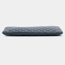 Pre Owned Chanel Blue Large Quilted Lambskin O Case Clutch