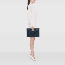 Pre Owned Chanel Blue Large Quilted Lambskin O Case Clutch