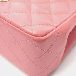 Pre Owned Chanel  Square Flap Mini Pink Lambskin Quilted Bag