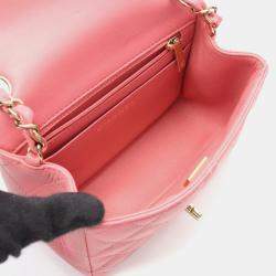 Pre Owned Chanel  Square Flap Mini Pink Lambskin Quilted Bag