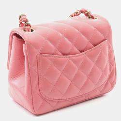 Pre Owned Chanel  Square Flap Mini Pink Lambskin Quilted Bag