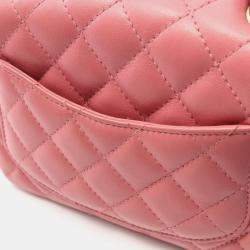 Pre Owned Chanel  Square Flap Mini Pink Lambskin Quilted Bag