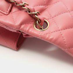 Pre Owned Chanel  Square Flap Mini Pink Lambskin Quilted Bag