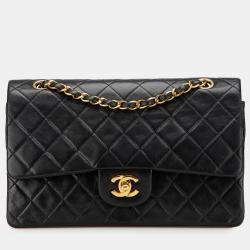 Pre Owned Chanel Black Medium Classic Lambskin Double Flap