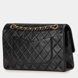 Pre Owned Chanel Black Medium Classic Lambskin Double Flap