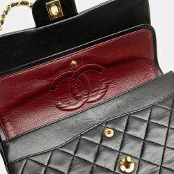 Pre Owned Chanel Black Medium Classic Lambskin Double Flap