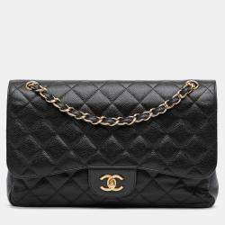 Pre Owned Chanel Black Jumbo Classic Caviar Double Flap