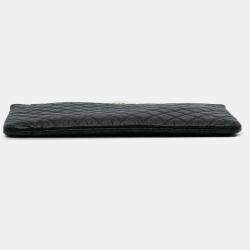 Pre Owned Chanel Black Large Lambskin Boy O Case Clutch