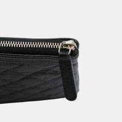 Pre Owned Chanel Black Large Lambskin Boy O Case Clutch
