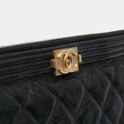 Pre Owned Chanel Black Large Lambskin Boy O Case Clutch
