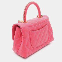 Pre Owned Chanel Pink Mini Caviar Coco Chain Top Handle Bag