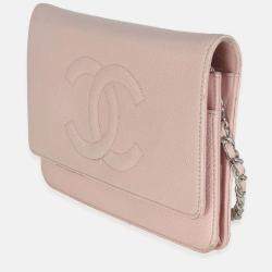 Pre Owned Chanel Pink Quilted Caviar Timeless CC Classic Wallet On Chain