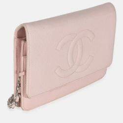 Pre Owned Chanel Pink Quilted Caviar Timeless CC Classic Wallet On Chain