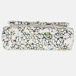 Pre Owned Chanel Multicolor White Cut Out Floral Jumbo Double Flap Bag