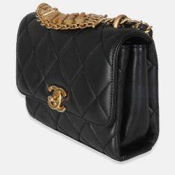 Pre Owned Chanel Black Quilted Lambskin Small CC Crystal Logo Chain Flap Bag