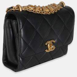 Pre Owned Chanel Black Quilted Lambskin Small CC Crystal Logo Chain Flap Bag