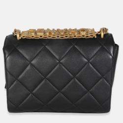 Pre Owned Chanel Black Quilted Lambskin Small CC Crystal Logo Chain Flap Bag