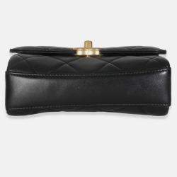 Pre Owned Chanel Black Quilted Lambskin Small CC Crystal Logo Chain Flap Bag