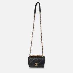 Pre Owned Chanel Black Quilted Lambskin Small CC Crystal Logo Chain Flap Bag
