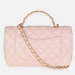Pre Owned Chanel Light Pink Quilted Lambskin Small Metal Top Handle Flap Bag