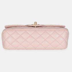 Pre Owned Chanel Light Pink Quilted Lambskin Small Metal Top Handle Flap Bag