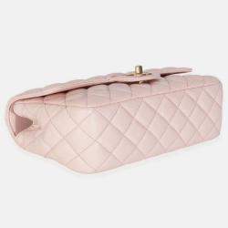 Pre Owned Chanel Light Pink Quilted Lambskin Small Metal Top Handle Flap Bag