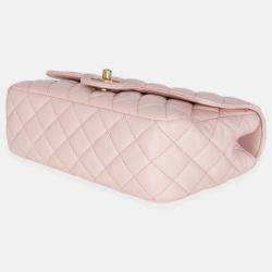 Pre Owned Chanel Light Pink Quilted Lambskin Small Metal Top Handle Flap Bag