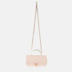 Pre Owned Chanel Light Pink Quilted Lambskin Small Metal Top Handle Flap Bag