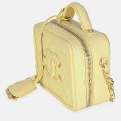 Pre Owned Chanel Yellow Quilted Caviar Small CC Filigree Vanity Case