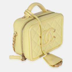 Pre Owned Chanel Yellow Quilted Caviar Small CC Filigree Vanity Case
