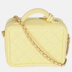 Pre Owned Chanel Yellow Quilted Caviar Small CC Filigree Vanity Case