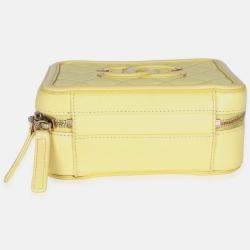 Pre Owned Chanel Yellow Quilted Caviar Small CC Filigree Vanity Case