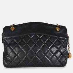 Pre Owned Chanel Vintage Black Quilted Lambskin Matelasse Chain Shoulder Bag