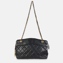 Pre Owned Chanel Vintage Black Quilted Lambskin Matelasse Chain Shoulder Bag