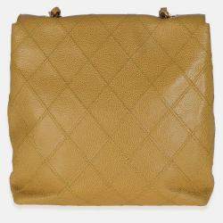 Pre Owned Chanel Beige Quilted Caviar Chain Flap Shoulder Bag