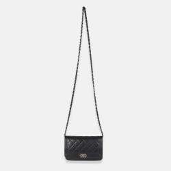 Pre Owned Chanel Black Quilted Lambskin Boy Wallet On Chain