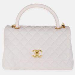 Pre Owned Chanel Light Purple Quilted Caviar Medium Coco Top Handle Bag