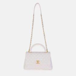 Pre Owned Chanel Light Purple Quilted Caviar Medium Coco Top Handle Bag