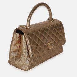 Pre Owned Chanel Bronze Metallic Quilted Caviar Small Coco Handle Flap