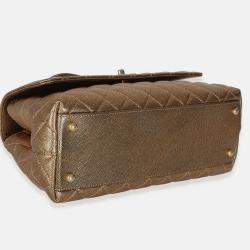 Pre Owned Chanel Bronze Metallic Quilted Caviar Small Coco Handle Flap