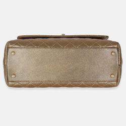 Pre Owned Chanel Bronze Metallic Quilted Caviar Small Coco Handle Flap