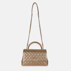 Pre Owned Chanel Bronze Metallic Quilted Caviar Small Coco Handle Flap