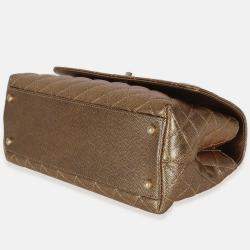 Pre Owned Chanel Bronze Metallic Quilted Caviar Small Coco Handle Flap
