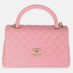Pre Owned Chanel Pink Quilted Caviar Medium Coco Top Handle Bag